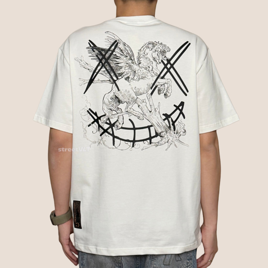Ricky Is Clown Pegasus Gold Horse White Tee