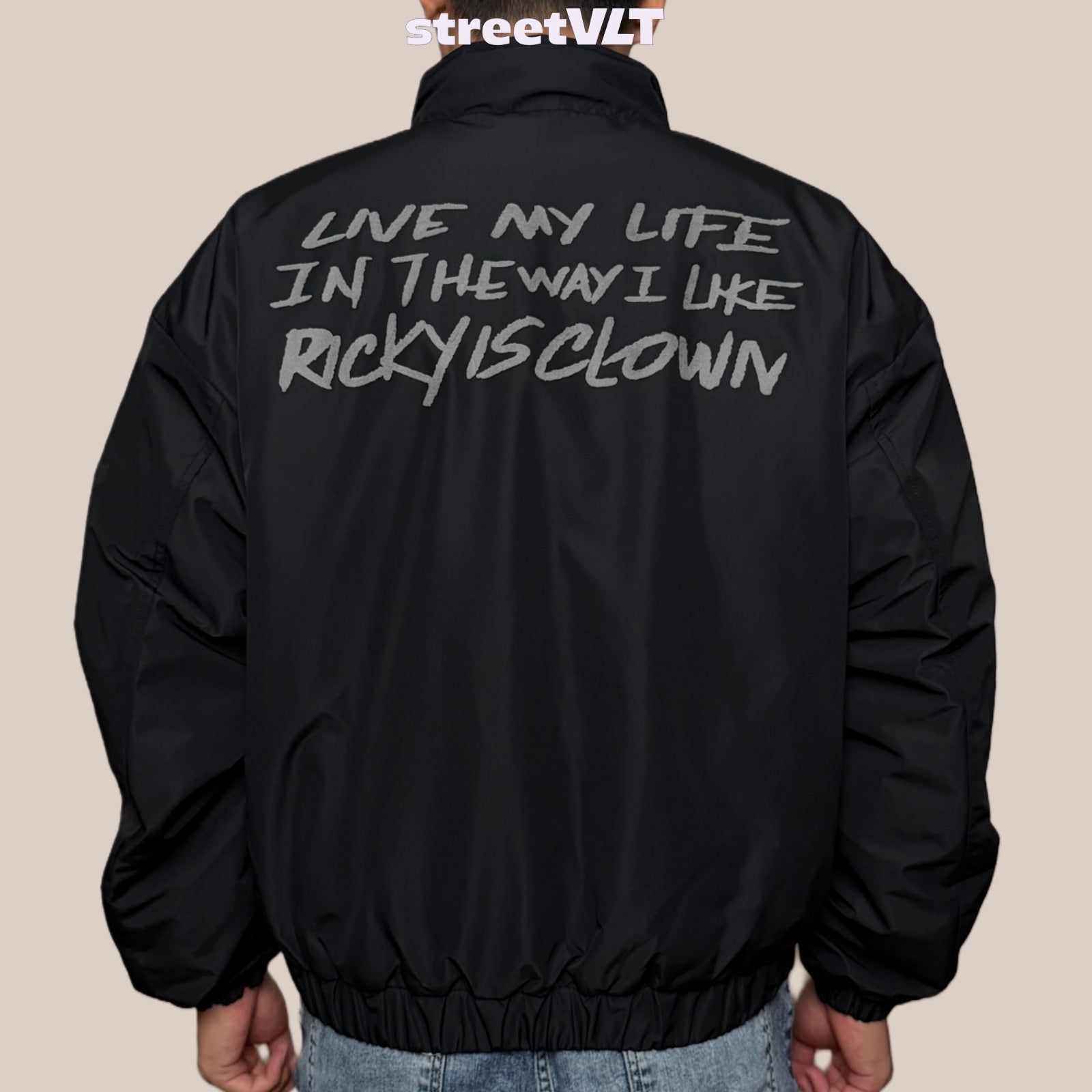 Ricky is Clown Vinyl Record Quilted Boxy Varsity Jacket