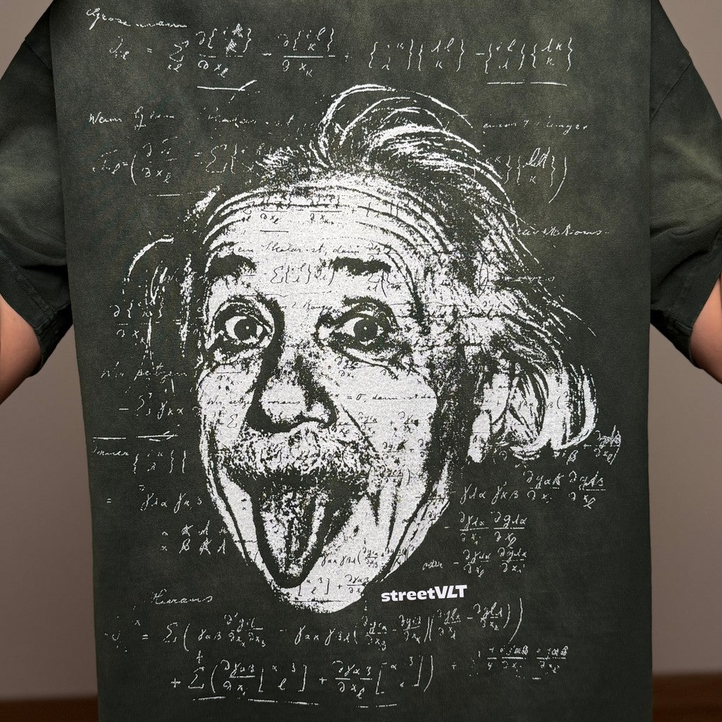 Gro Grocery Washed Einstein Graphic Faded Dark Green Tee