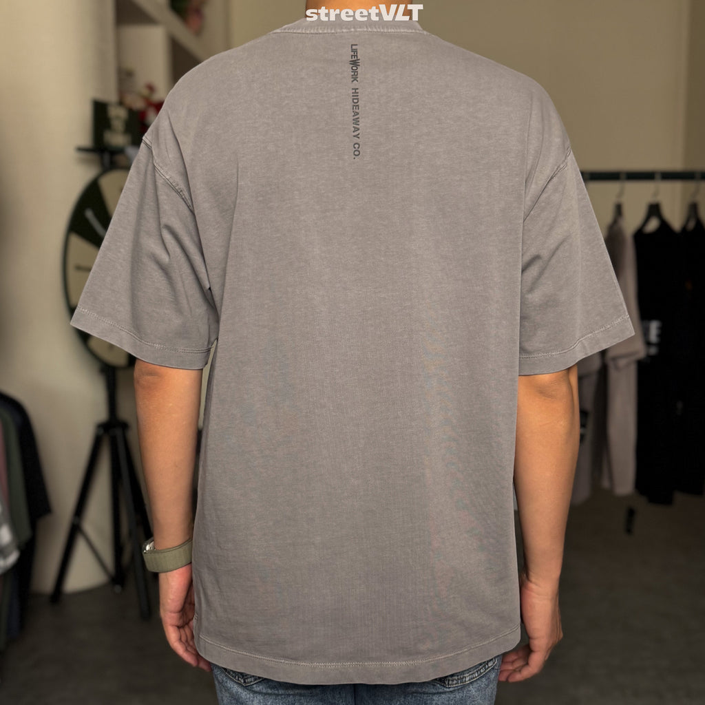 Life Work Korea Washed Small Logo Silicone Radog Grey Tee