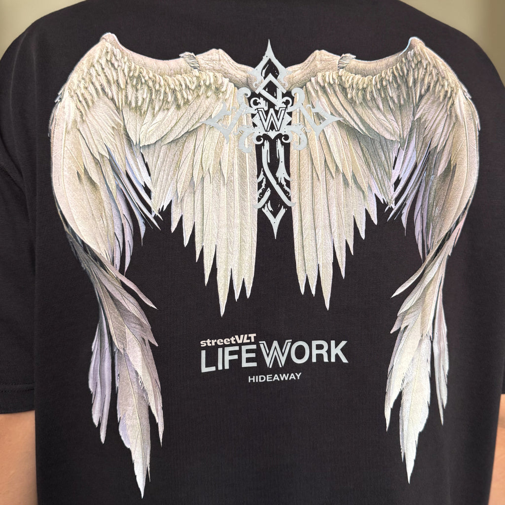 Life Work Korea Wing Print Garment Dyed Grey Tee