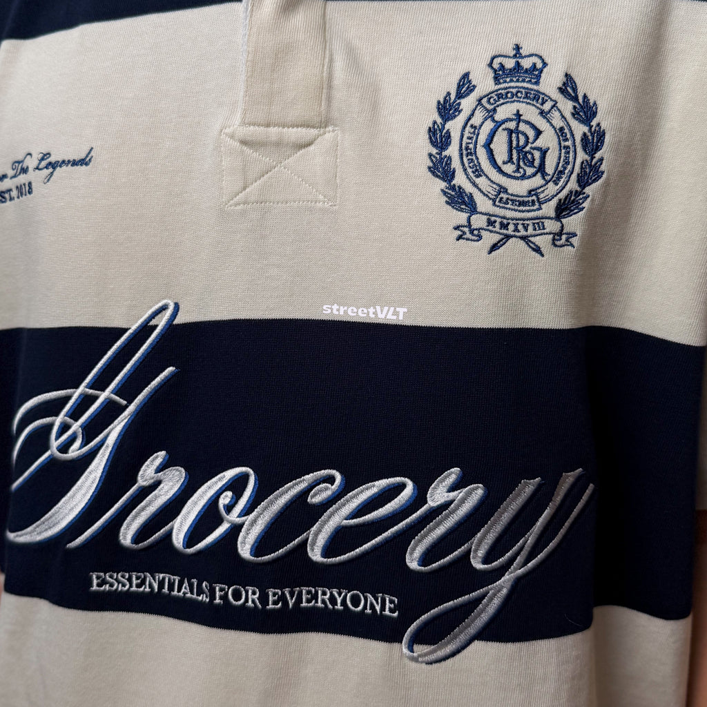 Gro Grocery Emblem Embroidery Logo Stripe Polo Shirt