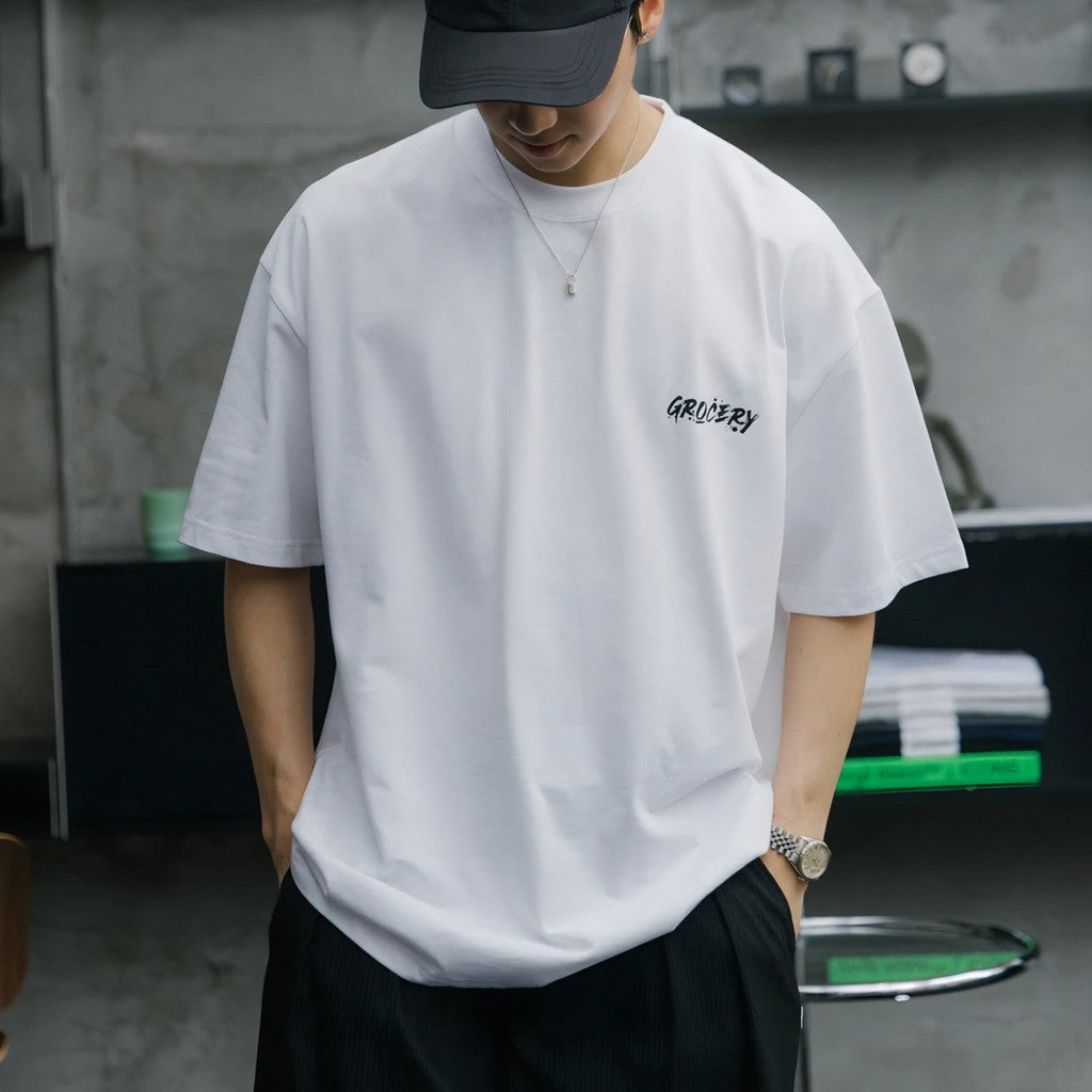 Gro Grocery Chinese Calligraphy Invoice White Tee