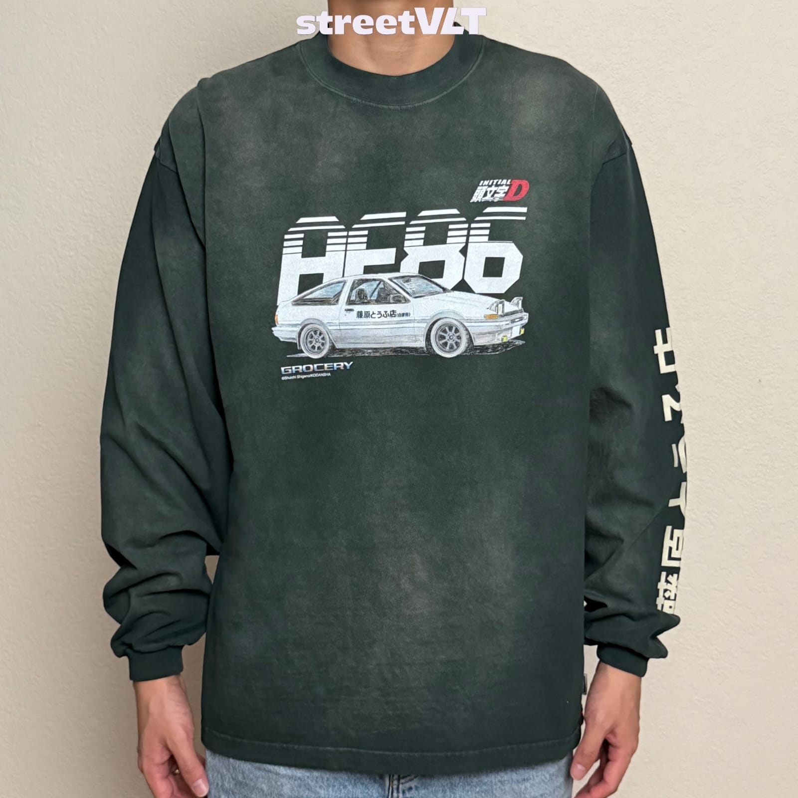 Gro Grocery Tarmac Initial D Fujiwara Tofu Shop AE86 Washed Long Top Tee