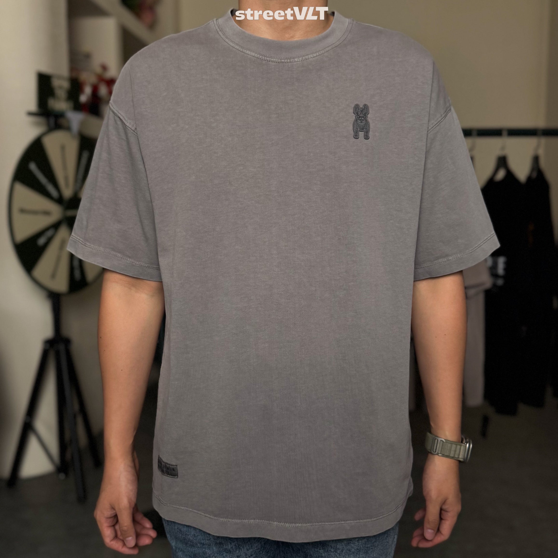 Life Work Korea Washed Small Logo Silicone Radog Grey Tee