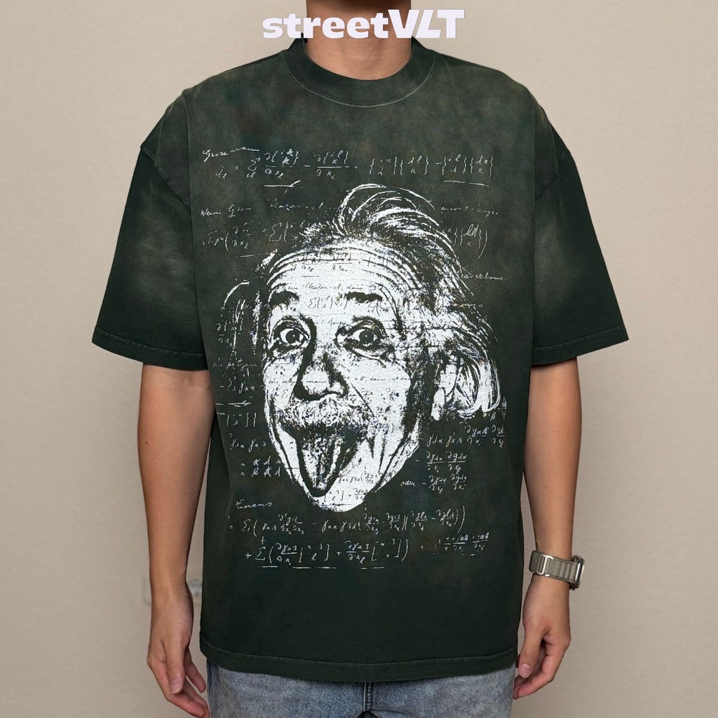Gro Grocery Washed Einstein Graphic Faded Dark Green Tee