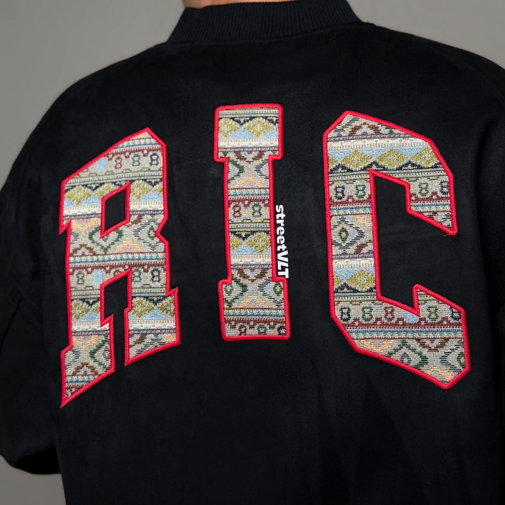 Ricky is Clown Suede Ethnic Patchwork Baseball Uniform Varsity Jacket