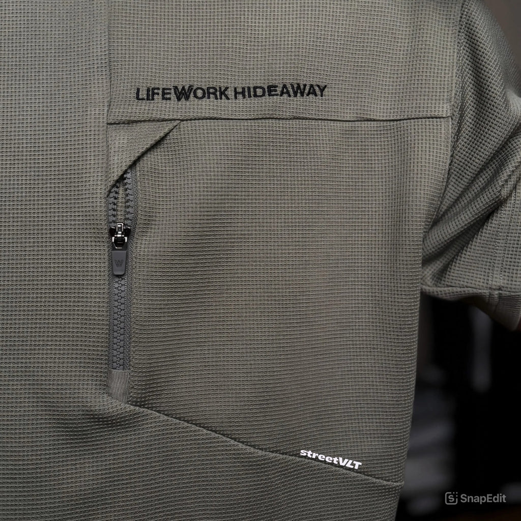 Life Work Korea Waffle Style Front Pocket Zipper Tee