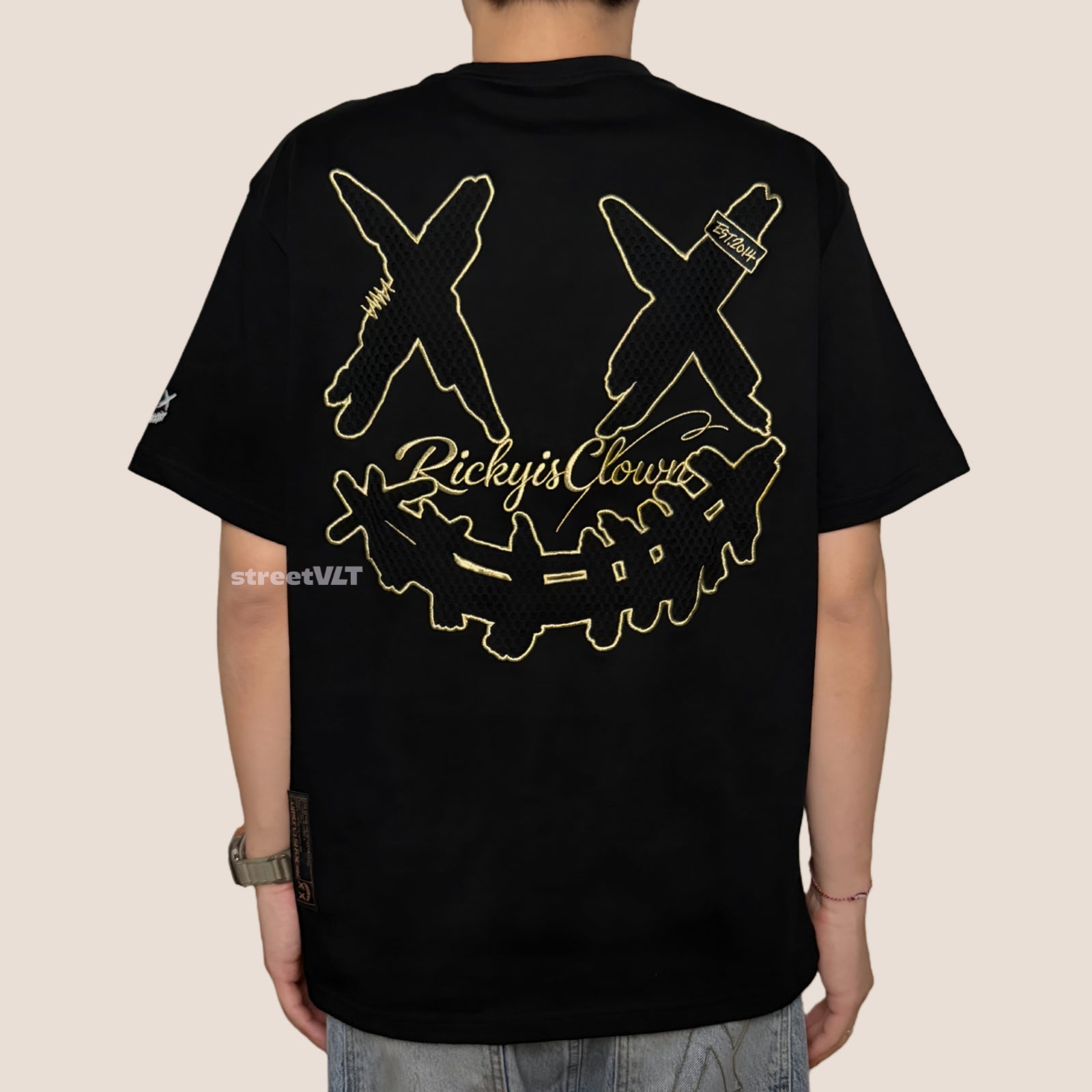 Ricky is Clown Black and Gold Mesh Tee