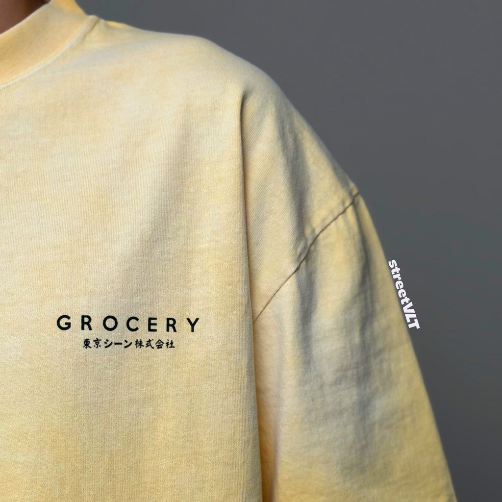 Gro Grocery X Scene Retro Logo Washed Faded Yellow Tee