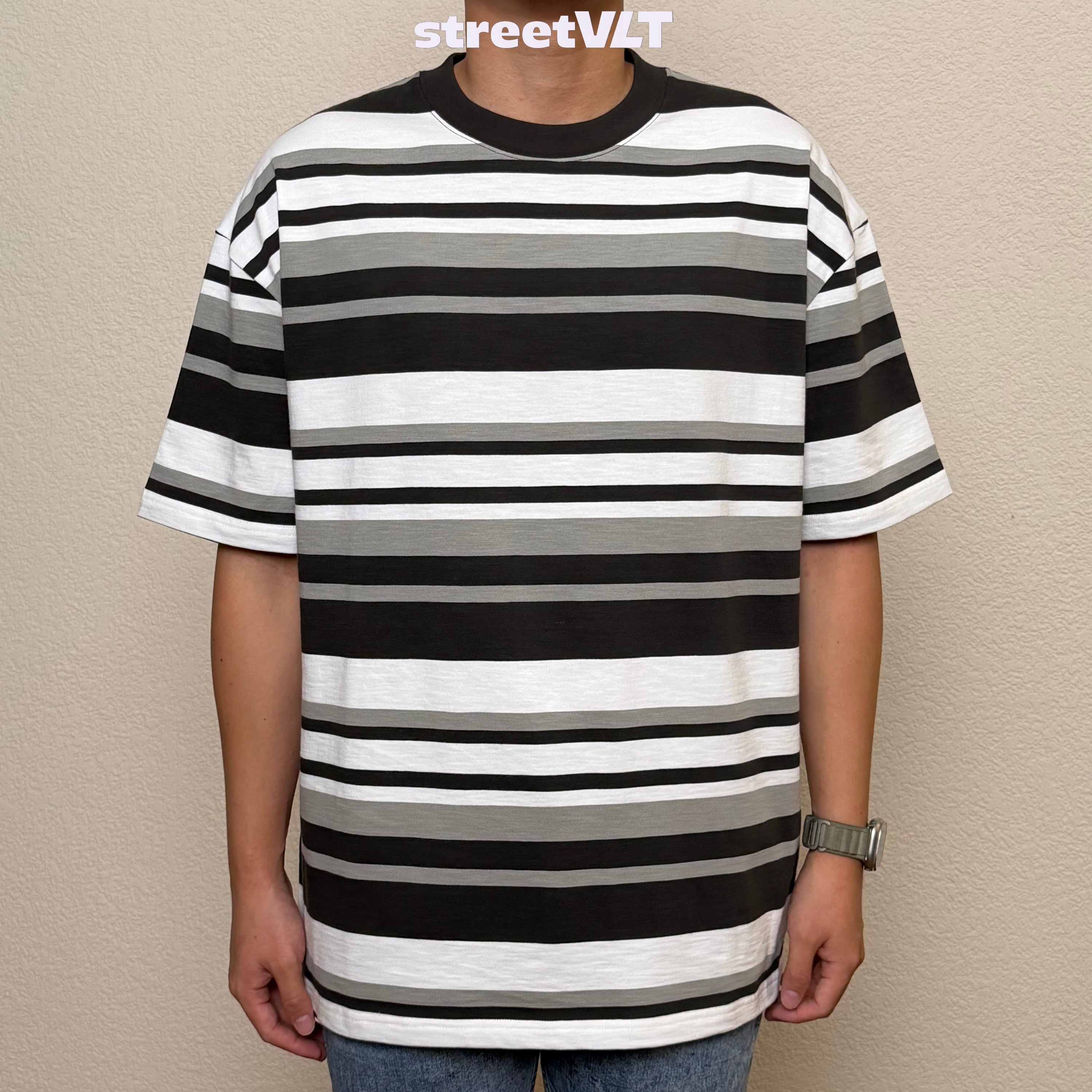 Gro Grocery 001 Invoice Stripe Multi Black Tee