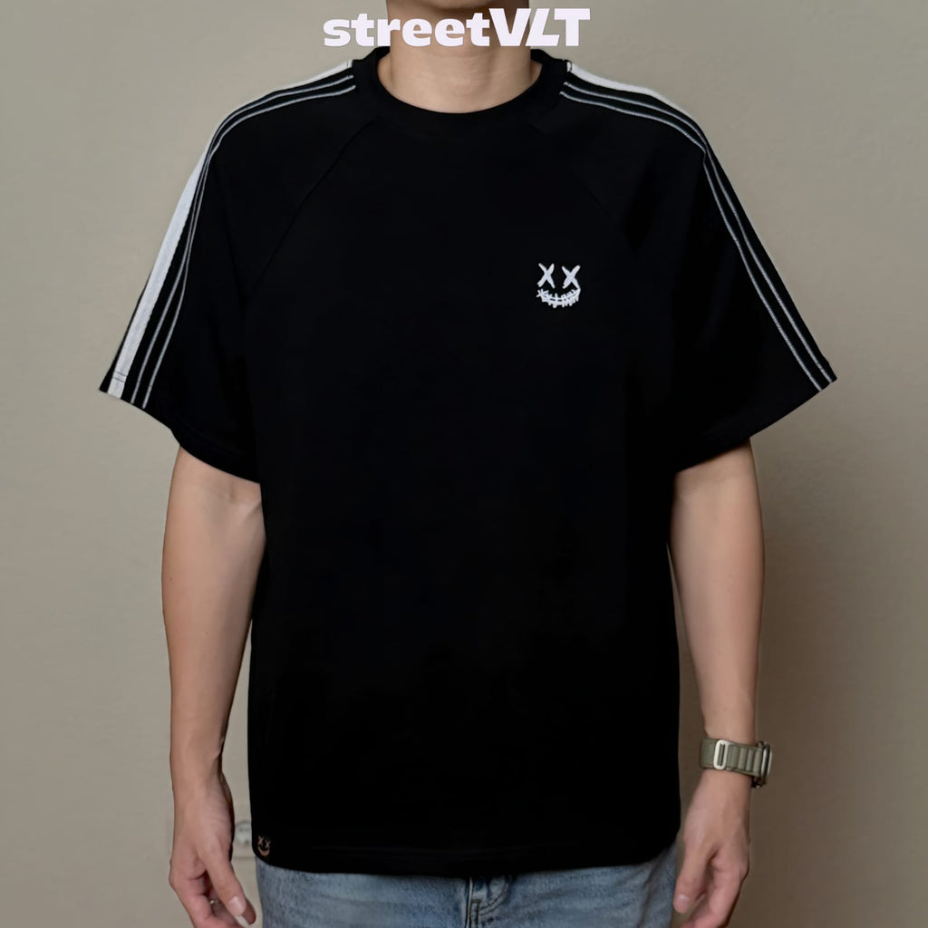 Ricky is Clown Raglan Chain Stripes Embroidered Tee