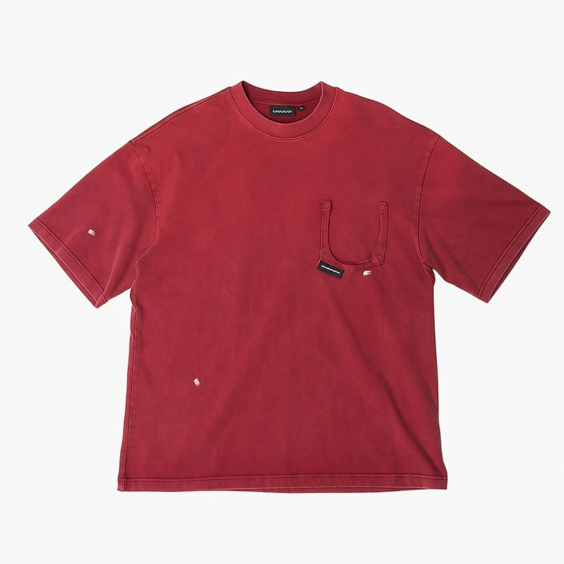 Doubleback Ripped Pocket Oversized Washed Red Tee