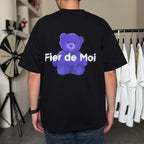 Fier De Moi Purple Bear White Logo Tee