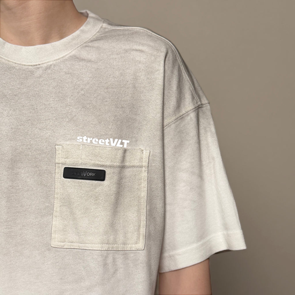 Life Work Korea Vintage Spray Pocket White Tee