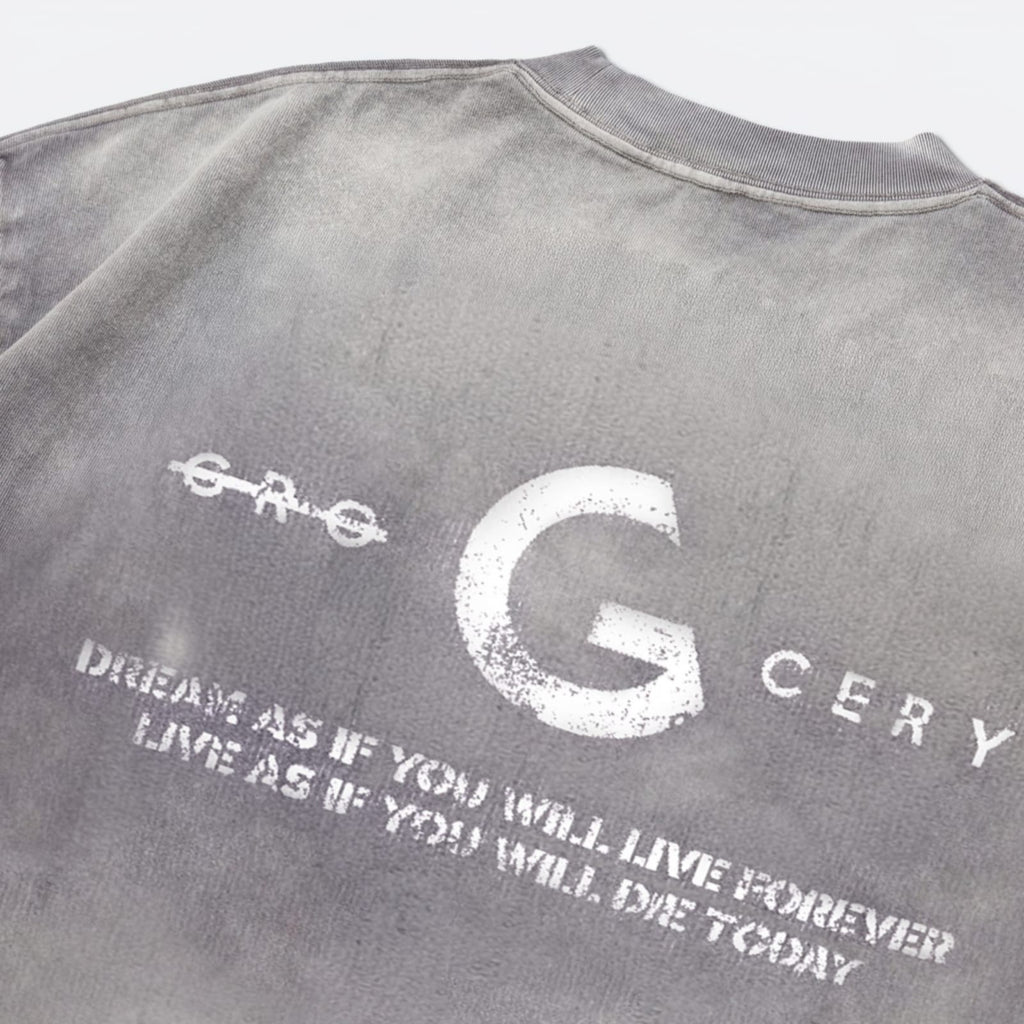 Gro Grocery Dirty Washed Painted Slogan Tee