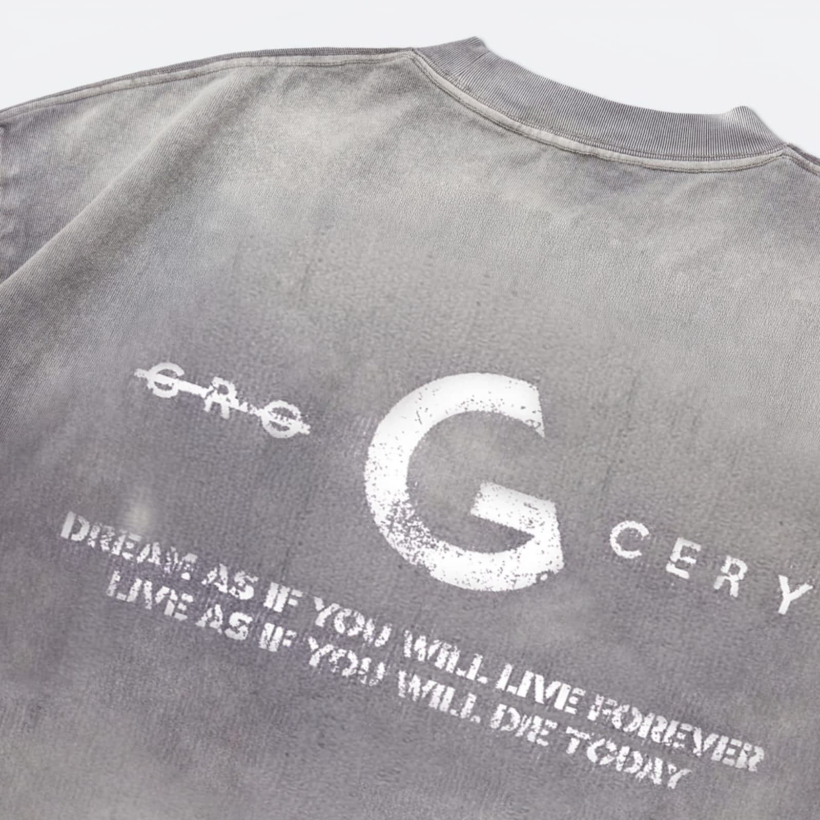 Gro Grocery Dirty Washed Painted Slogan Tee