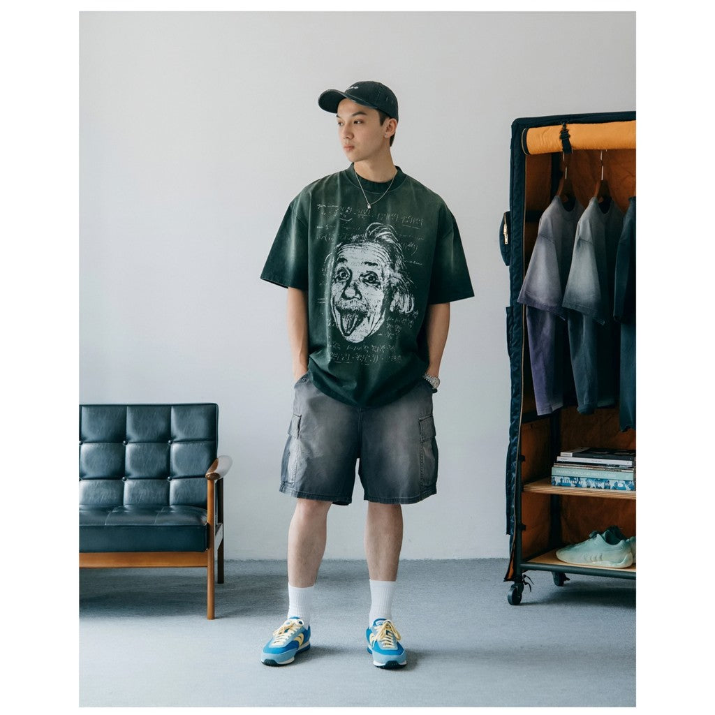 Gro Grocery Washed Einstein Graphic Faded Dark Green Tee