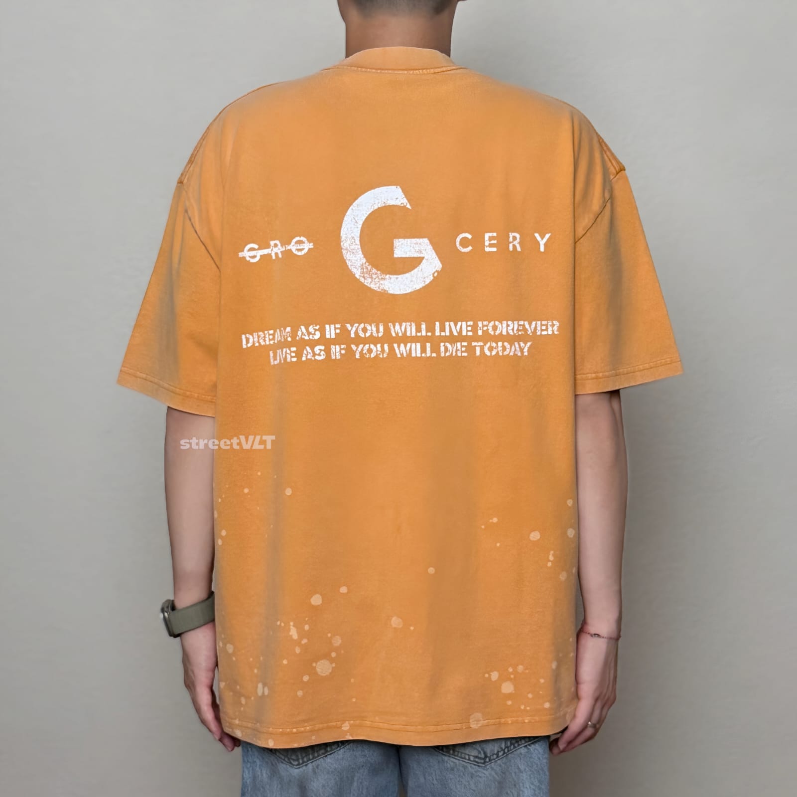 Gro Grocery Sand Washed Painted Slogan Tee