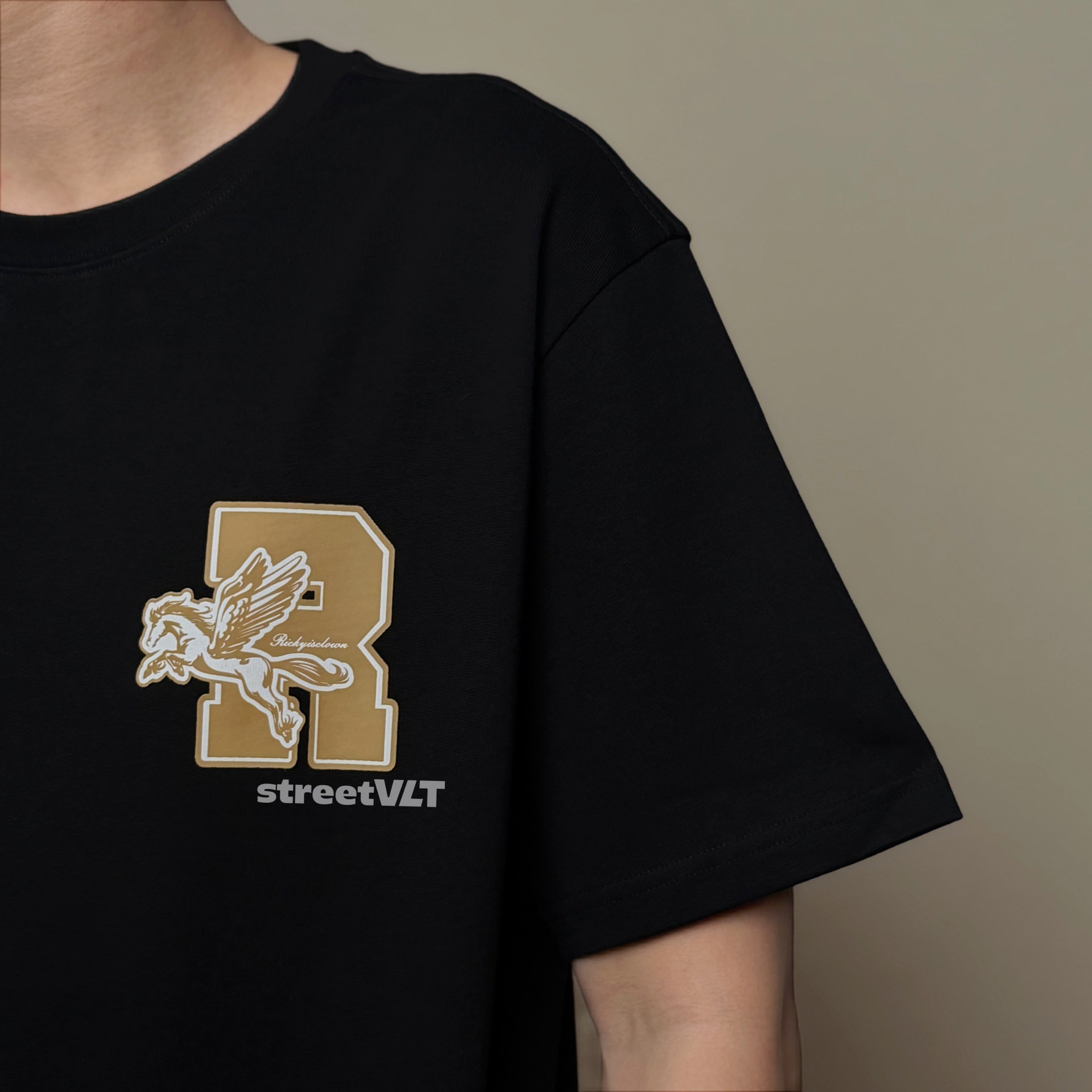 Ricky Is Clown Pegasus Gold Horse Black Tee