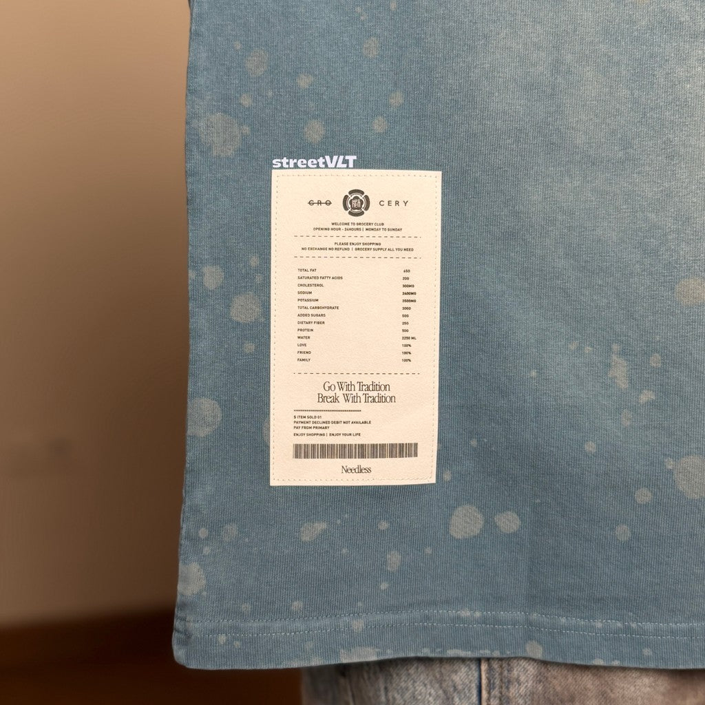 Gro Grocery x Needless Painted Washed Logo Teal Blue Tee
