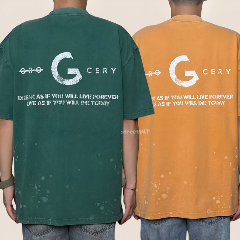 Gro Grocery Sand Washed Painted Slogan Tee