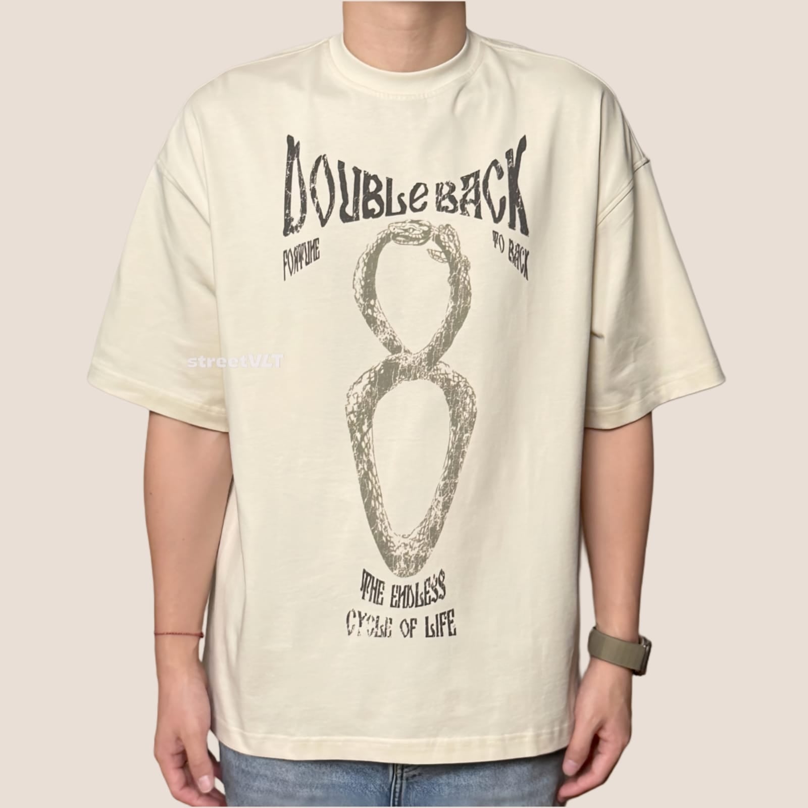 Doubleback Infinity Snake Oversized Beige Tee