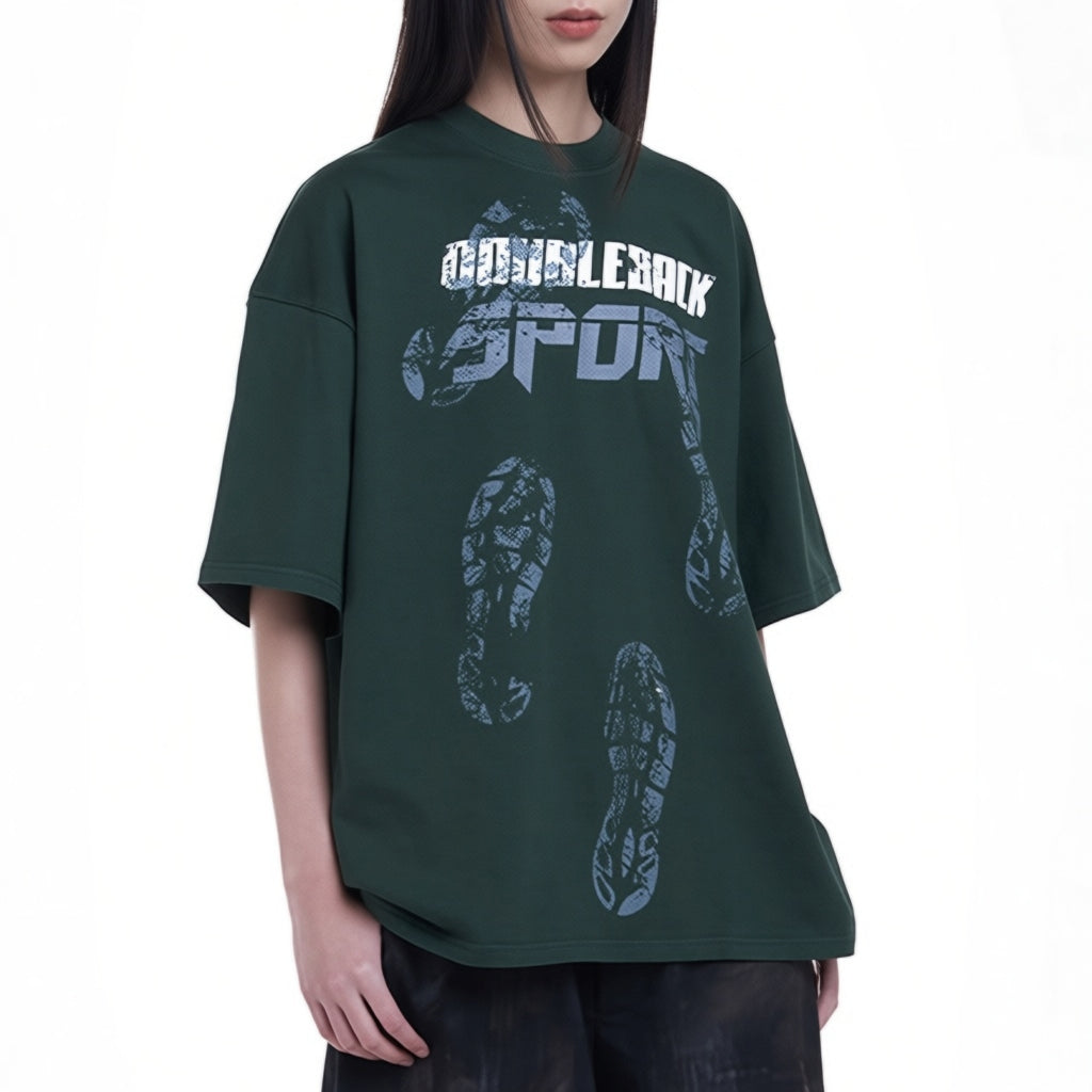 Doubleback Shoeprint Oversized Dark Green Tee