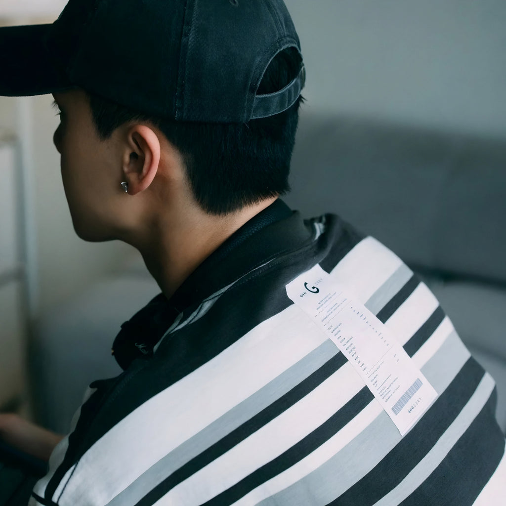 Gro Grocery 001 Invoice Stripe Multi Black Tee