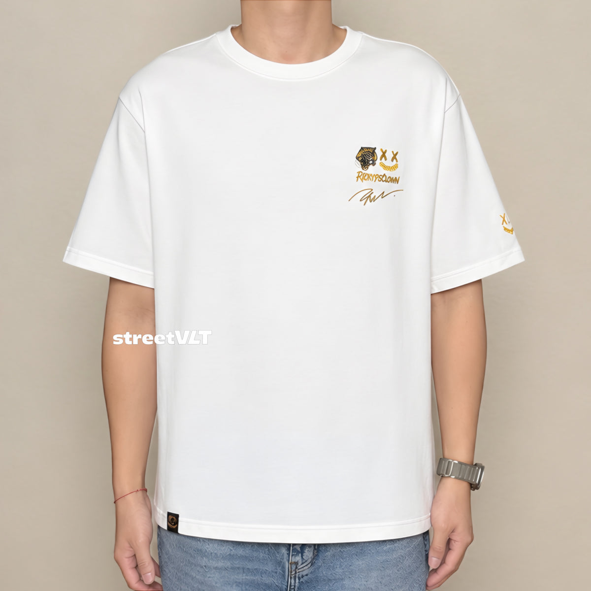 RIC Ricky is Clown Golden Tiger Roar Embroidered Tee