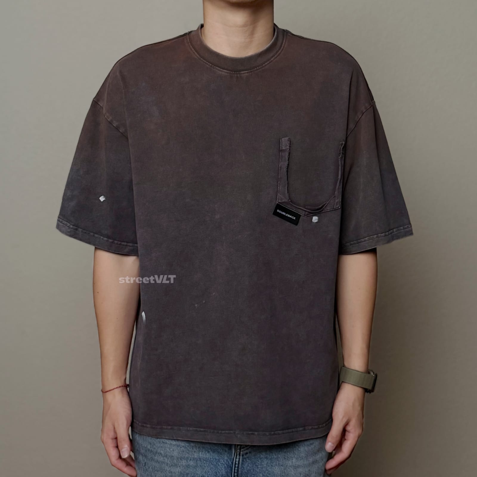 Doubleback Ripped Pocket Oversized Rusty Grey Tee