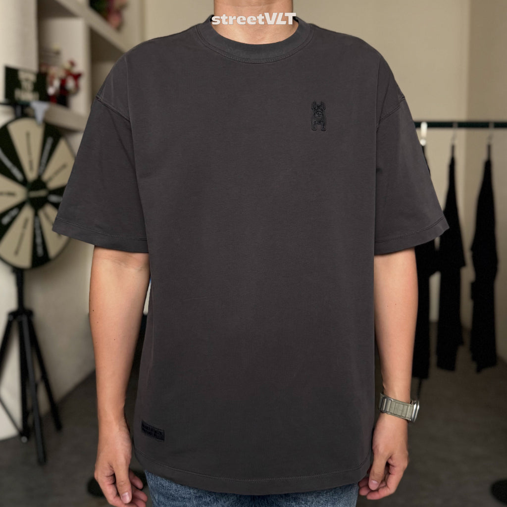Life Work Korea Washed Small Logo Silicone Radog Grey Tee