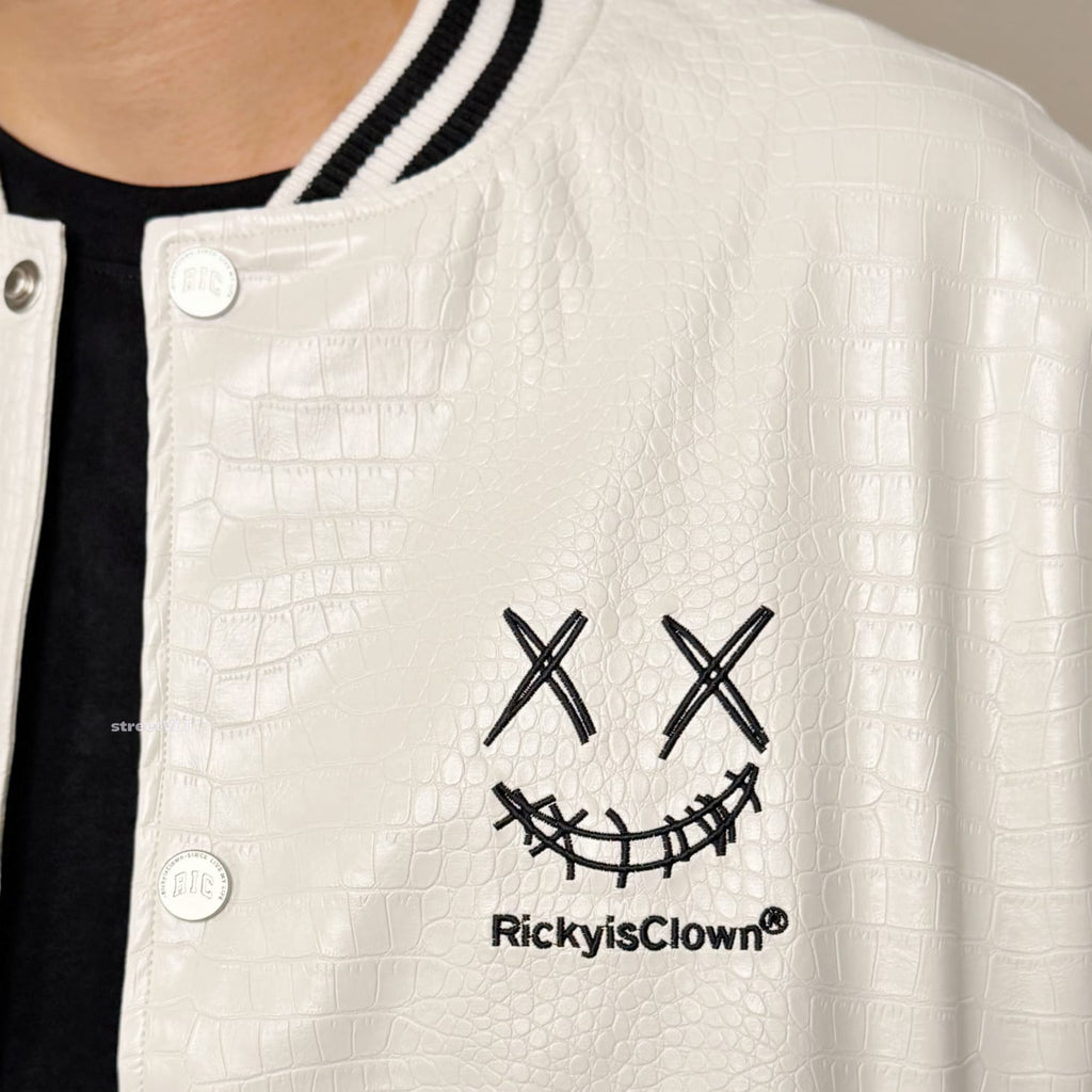 Ricky is Clown Black Mamba Snakeskin Embroidered Crocodile Varsity Jacket