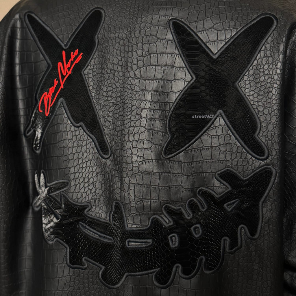 Ricky is Clown Black Mamba Snakeskin Embroidered Crocodile Varsity Jacket