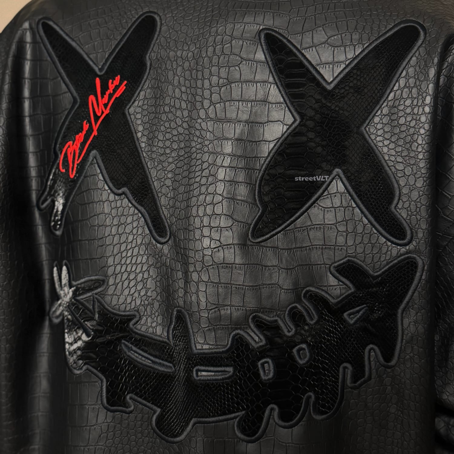 Ricky is Clown Black Mamba Snakeskin Embroidered Crocodile Varsity Jacket