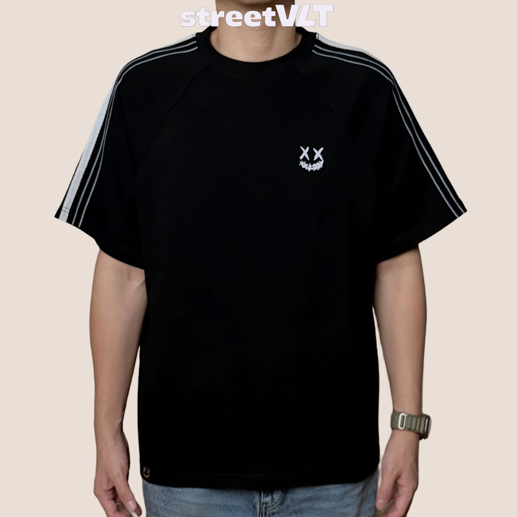 Ricky is Clown Raglan Chain Stripes Embroidered Tee
