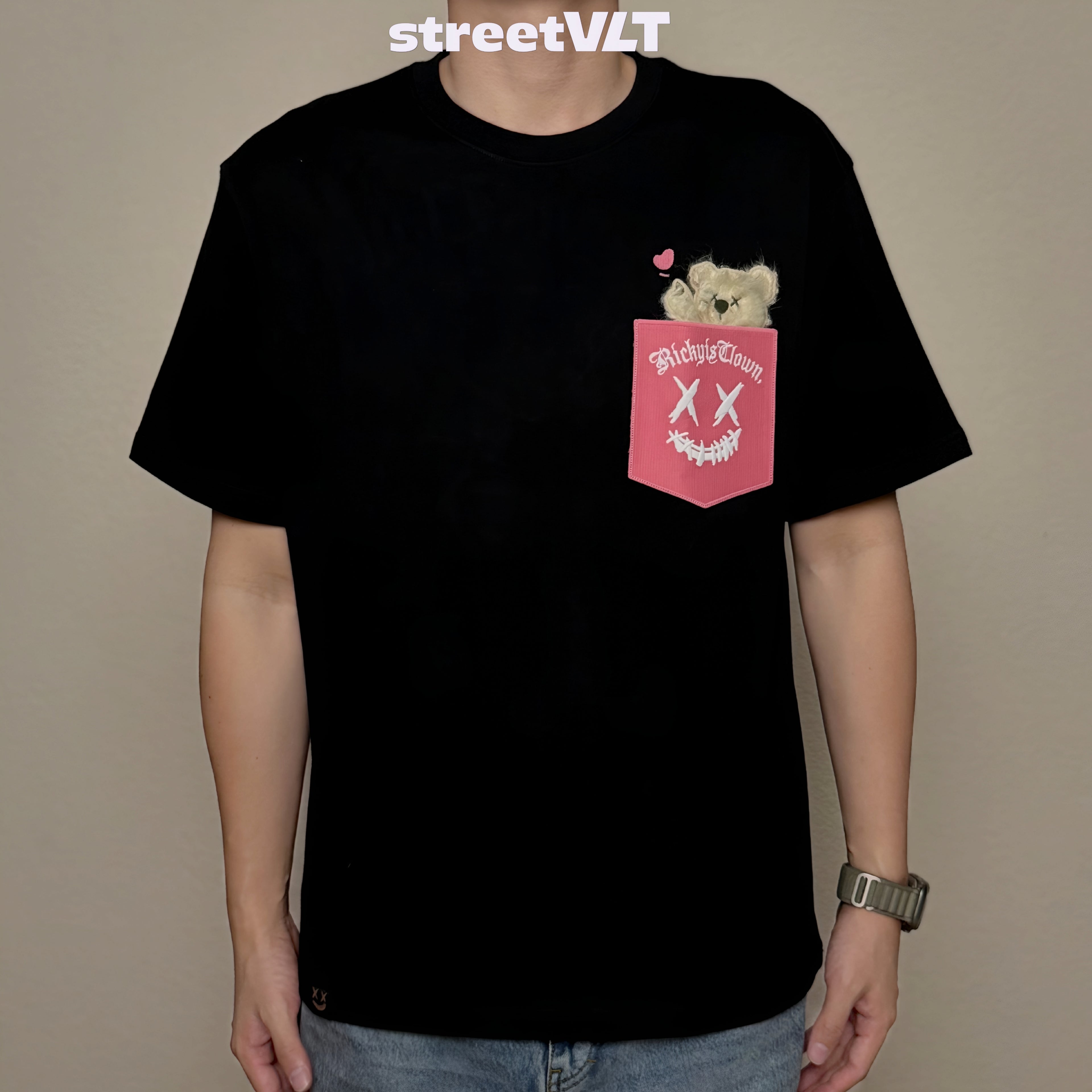 Ricky is Clown Hug Bear Pocket Tee