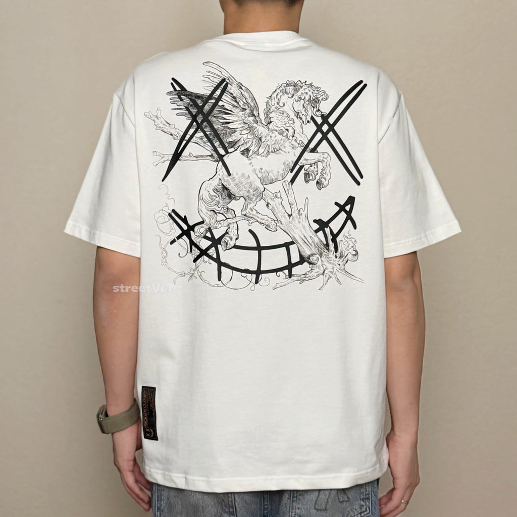 Ricky Is Clown Pegasus Gold Horse White Tee