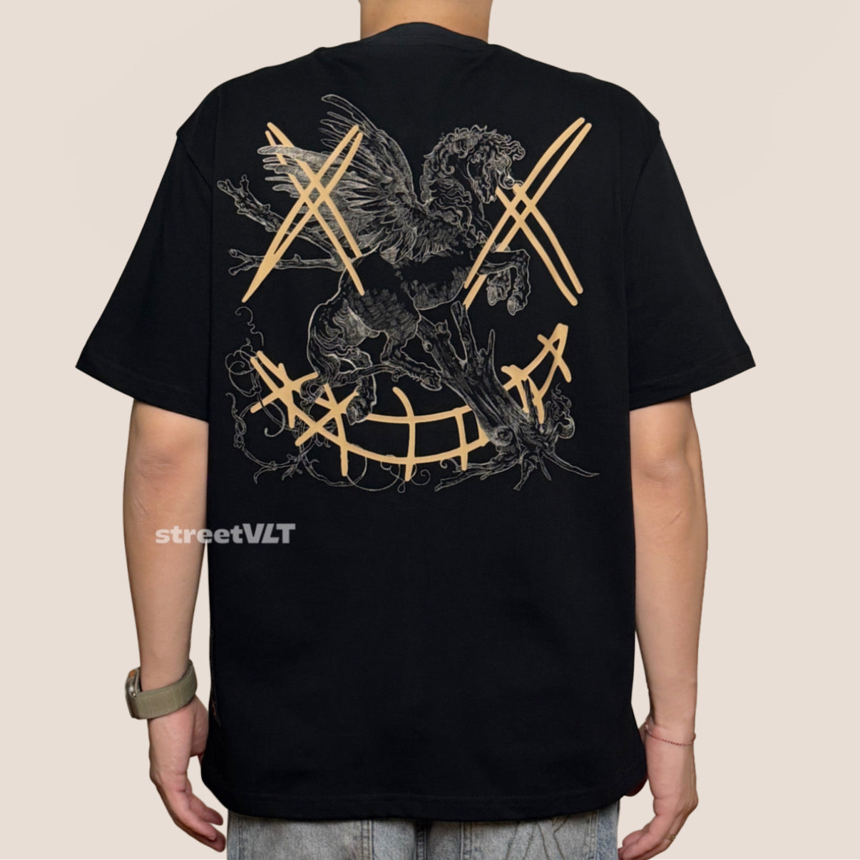Ricky Is Clown Pegasus Gold Horse Black Tee
