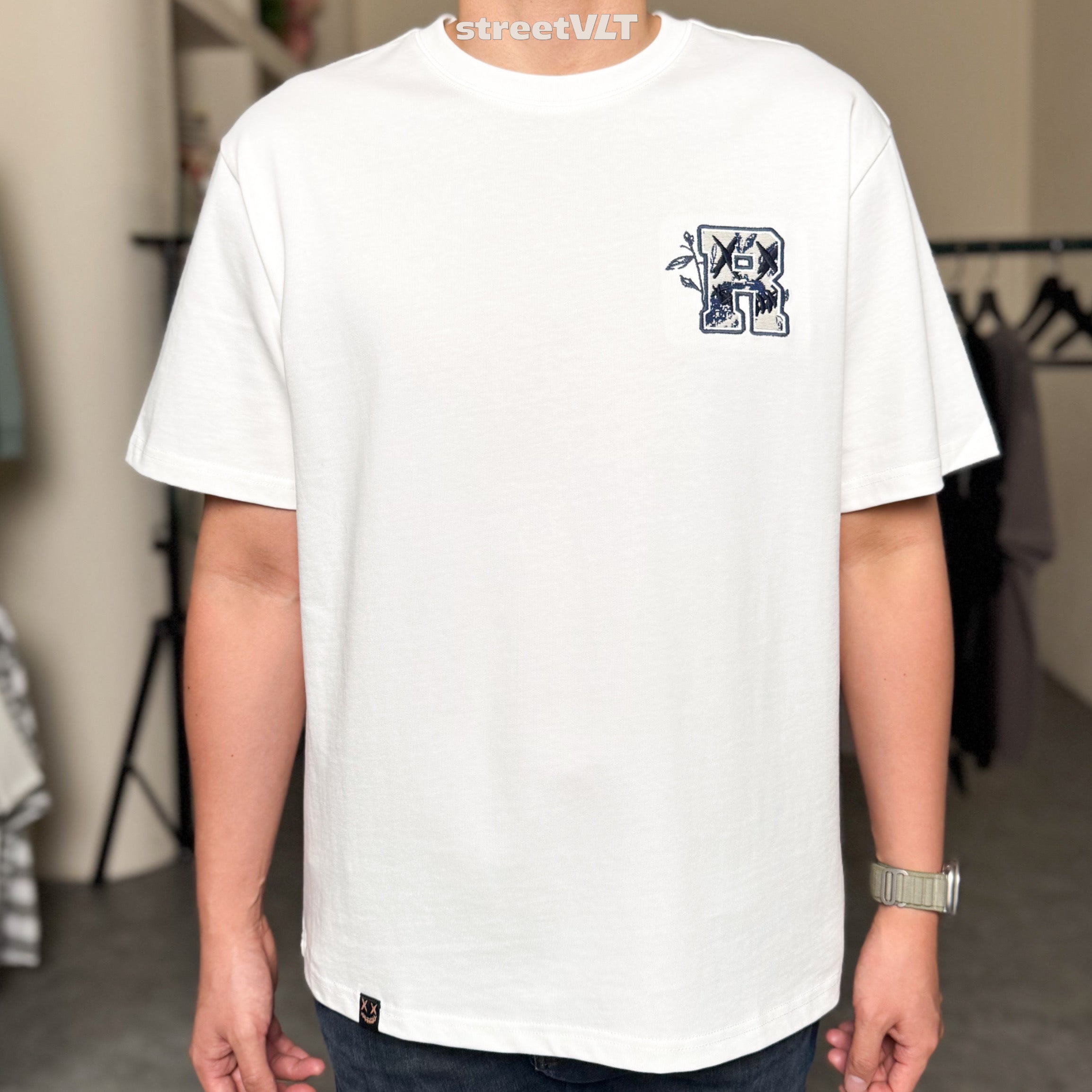 Ricky is Clown Blue and White Porcelain Applique Embroidered Tee Original