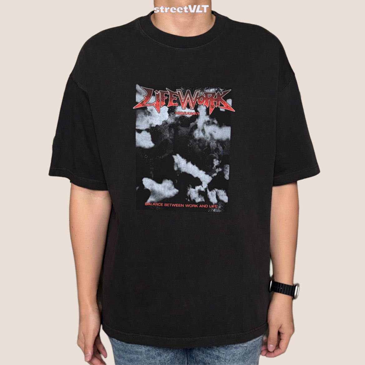 Life Work Korea Vintage Monotone Graphic Dyed Tee