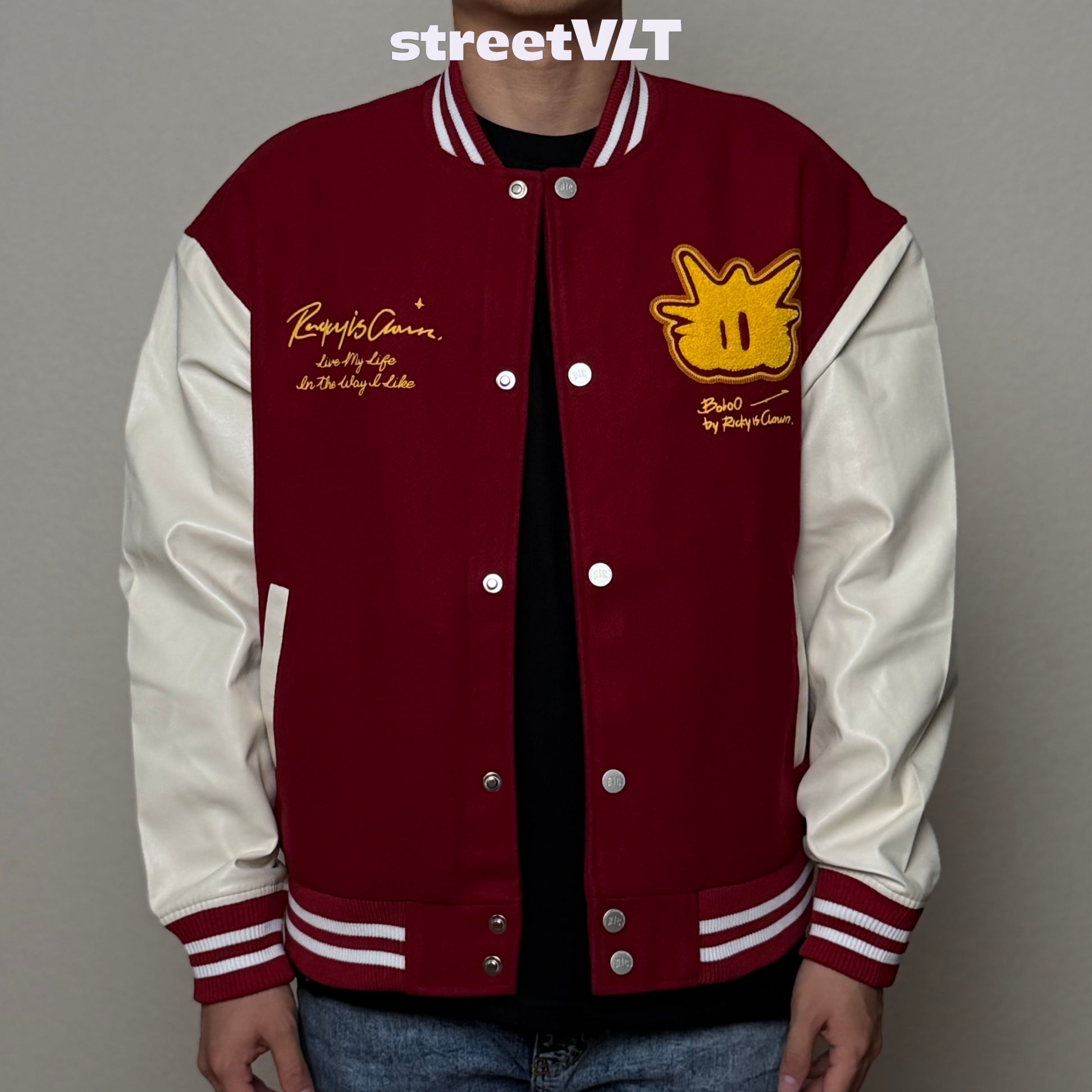 Ricky is Clown Pineapple Head Towel Basebal Red Varisty Jacket