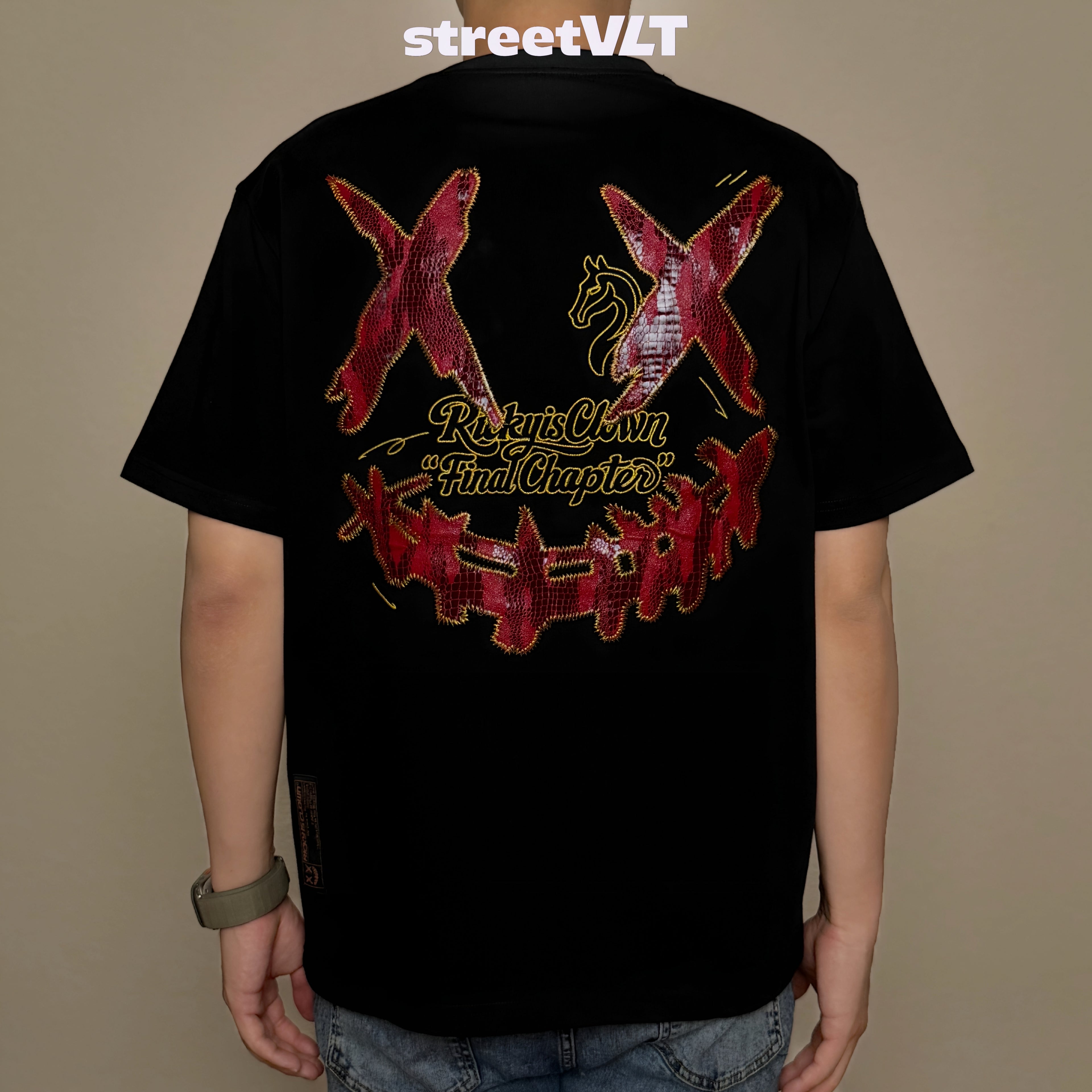 Ricky is Clown Red and Gold Horse Patchwork Tee