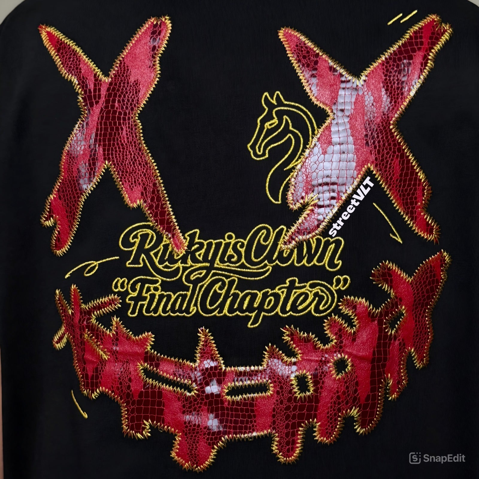 Ricky is Clown Red and Gold Horse Patchwork Tee