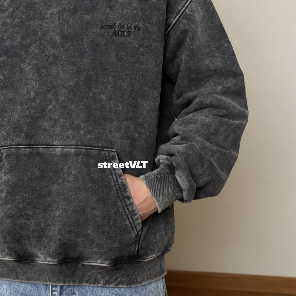 ADLV Border Line Basic Logo Washing Hoodie Acme De La Vie