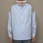 Gro Grocery x Needless Chinese Button Stripe Blue & Grey Shirt