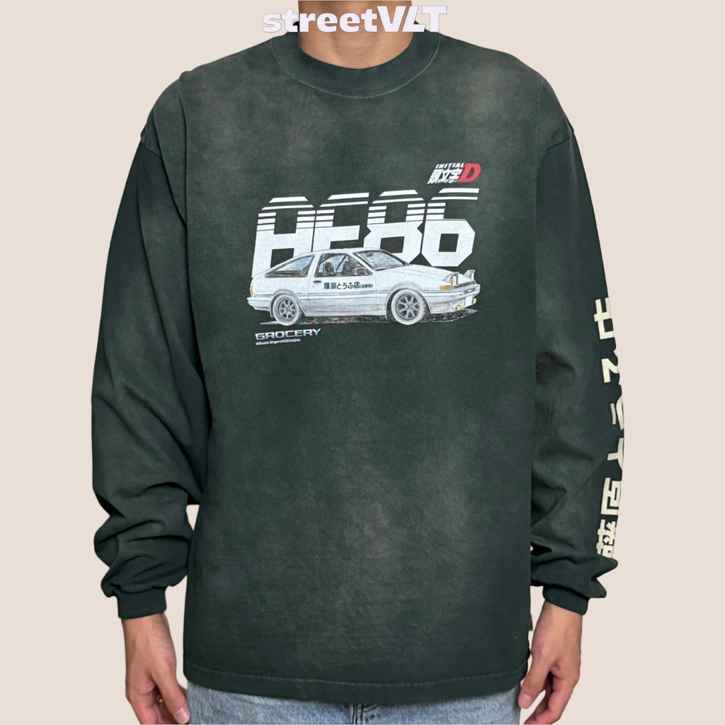 Gro Grocery Tarmac Initial D Fujiwara Tofu Shop AE86 Washed Long Top Tee