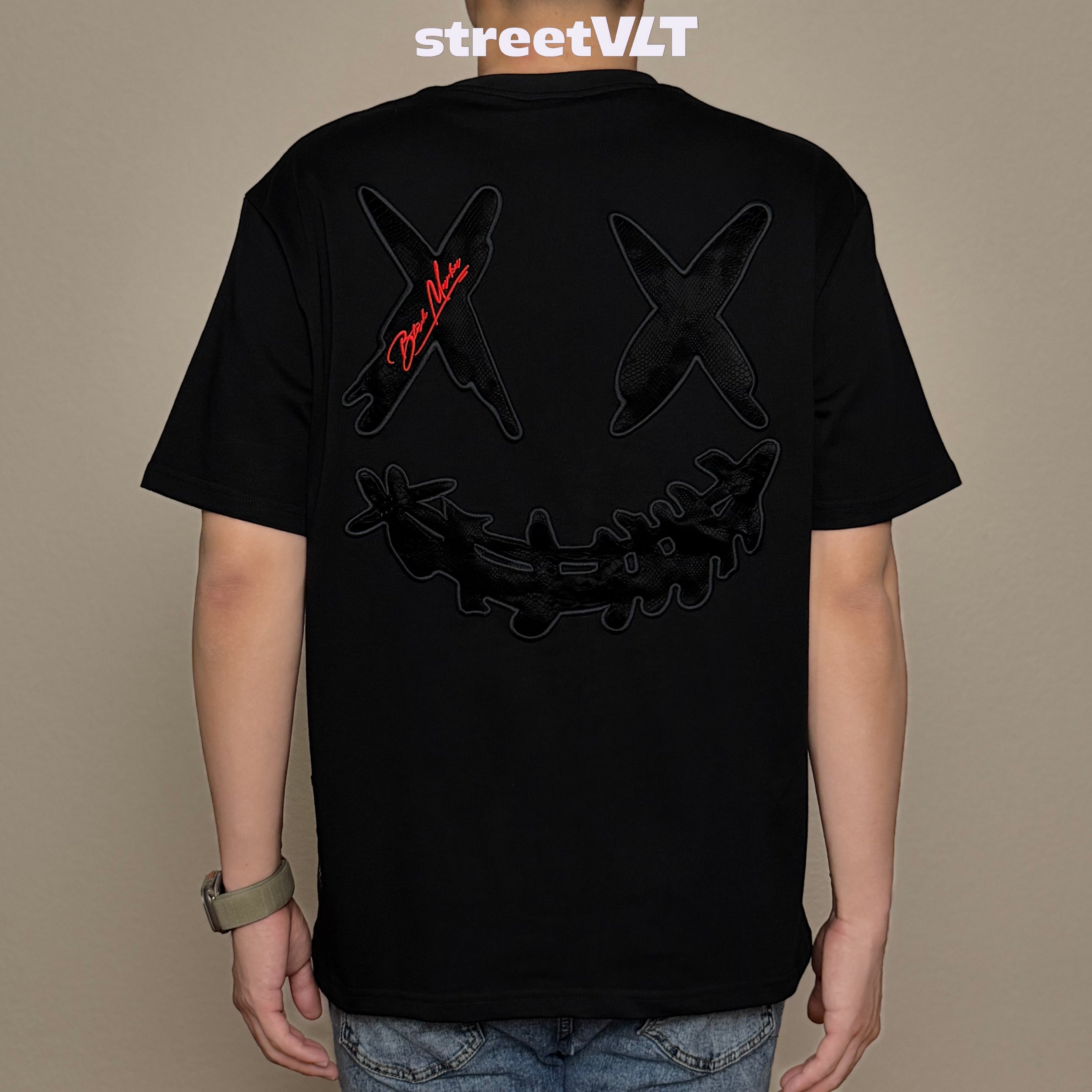 Ricky is Clown Black Mamba Diablo Snakeskin Embroidery Black Tee