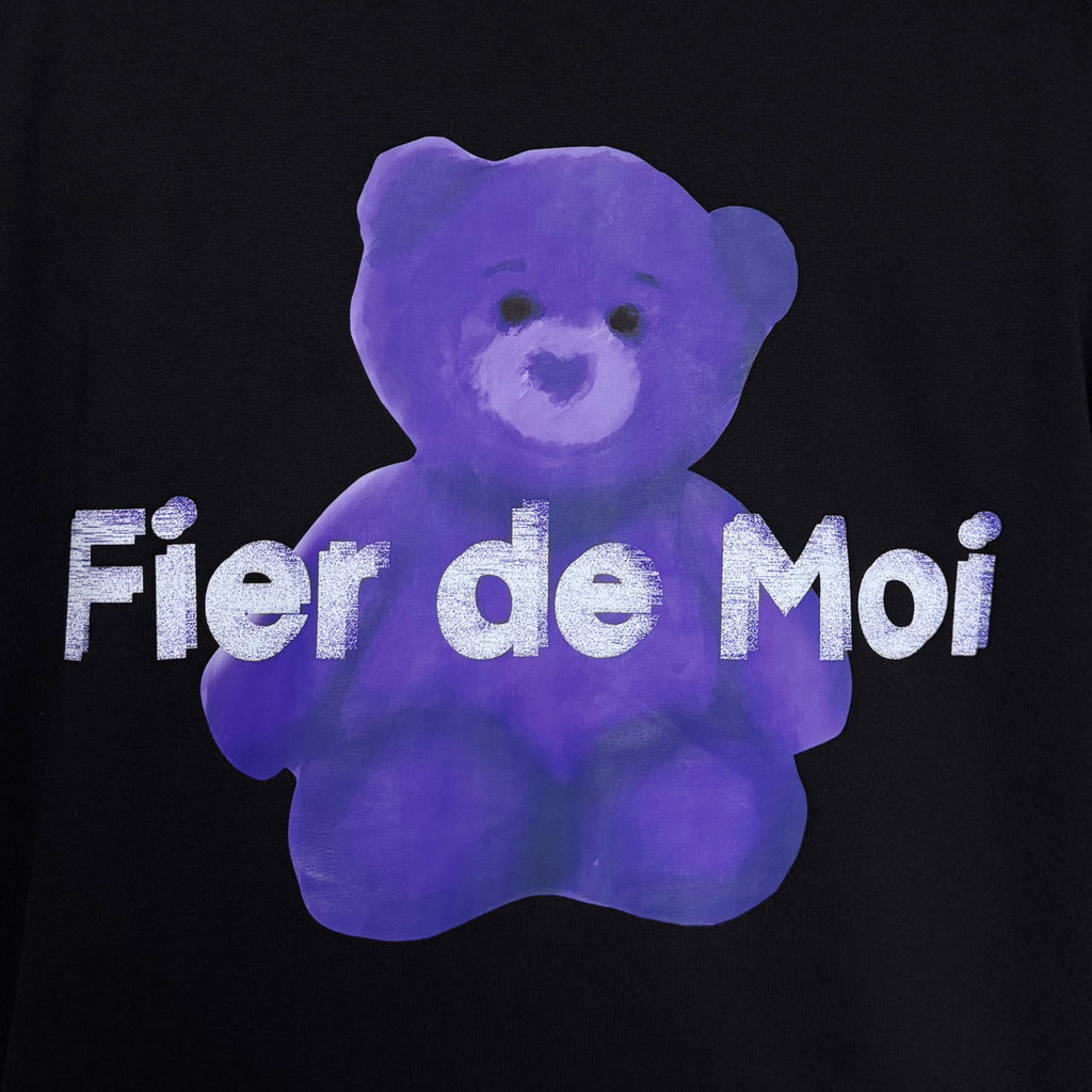 Fier De Moi Purple Bear White Logo Tee