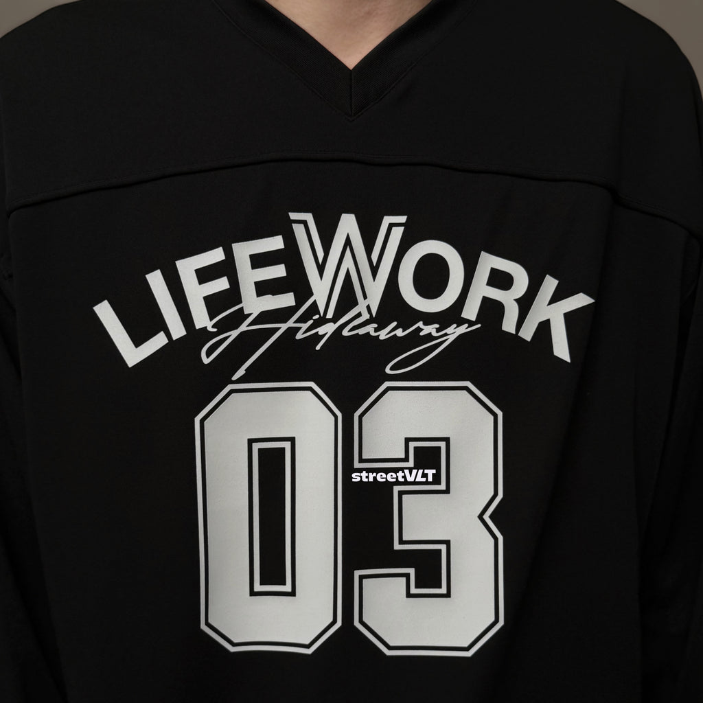 Life Work Korea Mesh block V-neck Jersey Tee